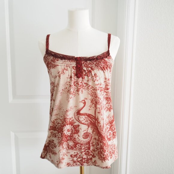 Kimchi Blue Tops - Rare! Kimchi & Blue Red and Cream Camisole With Peacock Toile Print Sz XS